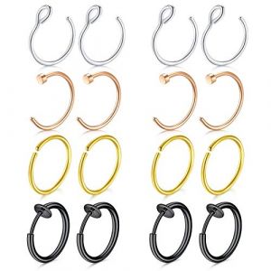 Mayhoop 16Pièces Faux Piercing Nez Piercing Acier Chirurgical avec Diamant Faux Anneau Nez Piercing Lèvre Helix Non-Percé Femme Homme 4 Couleurs (Mayhoop, neuf)