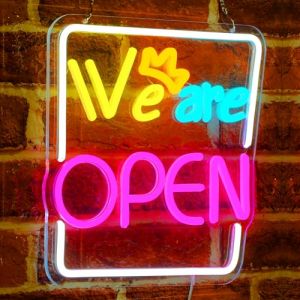 Rdutuok Open Panneau Néon 30,5 x 30 cm We are Open Lumineux LED Néon Ouvert Enseigne Lumineuse Open par USB églable et ON/OFF Panneau Lumineux Ouvert Pour Fenêtre d'affaires, Mmagasins, Restaurants (DateGlobal, neuf)