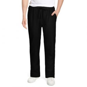 AUYAO Pantalon en Lin Pantalon Coton Lin Homme, Pantalon d'&Eacute;t&eacute; Long D&eacute;contract&eacute;, Pantalon de Travail Casual Plage Pants, Sport en M&eacute;lange Coton Lin Pantalon Jogging avec Ceinture &Eacute;lastique(Noir-L) (Yadark, neuf)