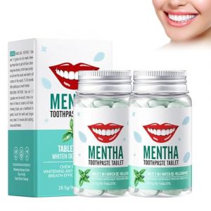 Dentifrice Solide Menthe 2 Boîtes, Dentifrice à Croquer, Anti Plaque & Caries, Bouche Saine, Réparation De L'émail, Haleine Fraîche, Respectueux De L'environnement Pour Les Adultes, Pâte à dents (Yyuan-EU, neuf)