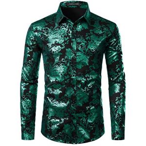 PARKLEES Chemise de luxe pour homme, imprimé élégant, coupe ajustée, boutonnée Motif cachemire doré brillant, Noir vert foncé., XL (PARKLEES, neuf)