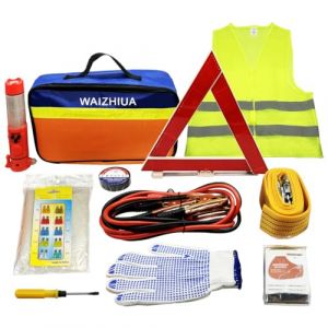 WAIZHIUA Kit de 12 Outils d'urgence pour Voiture, Kit de Sécurité Automobile avec Triangle De Signalisation, Gilet Haute Visibilité, Marteau de Sécurité de Voiture, Sac de Rangement (jnnidmeliy, neuf)