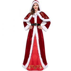 Lvguang Déguisement Mère Noël Robe à Capuche et Ceinture Déguisement Fête Femme Vintage Manteau Rouge Manteau de Noël Cape Hiver Chaud À Capuche Robe Longue de Fête de Noël-2XL (YiWuShiDingFanDianZiShangWuShangHang, neuf)