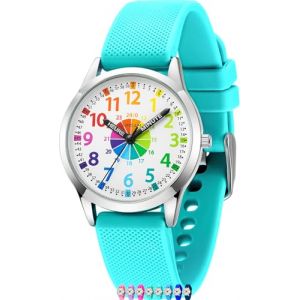SIMSAM Montre Enfant Garcon, Montre Enfant Fille 4, 5, 6, 7, 8, 9, 10, 11, 12 Ans, Montres Garçons Fille Pédagogique, Analogique - Turquoise (SIMSAM Watch, neuf)