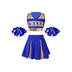 TiaoBug Enfant Fille D&eacute;guisement Pom-Pom Girl Uniforme Costume Cheerleads Crop Top et Jupe Courte et Pompoms D&eacute;guisement Cosplay Carnaval Halloween No&euml;l 5-14 Ans Bleu A 9-10 ans (TB TRADING, neuf)