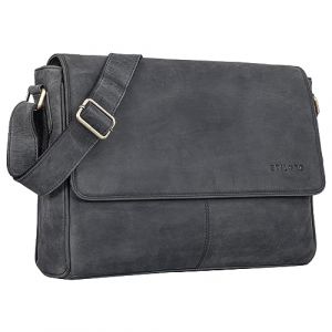 STILORD 'Oskar' Sac Bandouli&egrave;re en Cuir Homme Femme - Sac Messager Vintage en Cuir V&eacute;ritable - Sacoche Ordinateur 15 pouces Cartable pour Bureau, Travail et Universit&eacute;, Couleur:carbon - gris (STILORD Cuir, neuf)