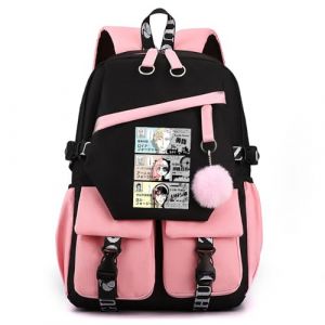 Unisexe Spy x Family Sac à Dos avec Pendentif en Peluche Femme Fille Ados Outdoor Voyage Ecole Sacs Scolaires Anya Loid Yor Forge Cartables (LKY STAR, neuf)