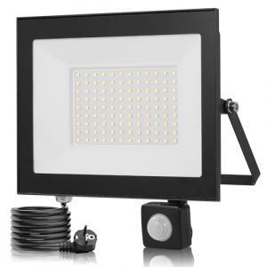 Litglobe 100W Projecteur LED Ext&eacute;rieur avec D&eacute;tecteur de Mouvement,6500K Blanc Froid Spot LED avec Prise & 145cm C&acirc;ble,1000LM IP66 &Eacute;tanche Eclairage Exterieur,Luminaire Exterieur pour Jardin Garage (weyait, neuf)