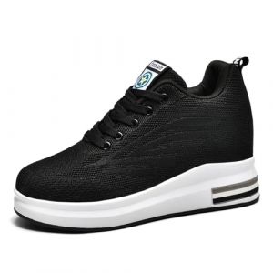 MIEHUIAI Baskets Compensées Femme Chaussure de Sport Plateforme Respirantes Sneakers Gym Fitness Casual Lacets Chaussures Talon de 8.5 cm à L'intérieur Hausse (Noir 2301,39 EU) (MIEHUIAI, neuf)