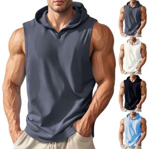 Sweat à Capuche sans Manches pour Homme - Débardeur d'été - Coupe ajustée - T-Shirt léger et Solide, Sweat à Capuche Gris pour Homme, 3XL (WinHLin, neuf)