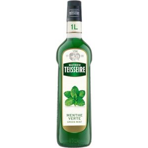 Sirop de Menthe Verte Mathieu Teisseire, pour boissons, cocktails avec ou sans alcool, thés, sodas, chocolats, cafés, milkshakes, bouteille de 1L (THE SIROP SHOP, neuf)