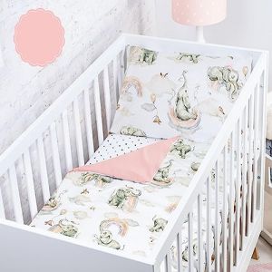 Baby Safe Housse de Couette pour lit bébé 120 x 90 cm Housse de Couette pour lit bébé 100% Coton Biologique Draps de lit Simple certifiés Oeko-TEX pour Enfants Parure de lit Éléphant (Fischettistore, neuf)