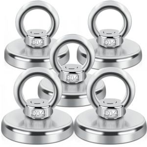 5 pièces Aimant de Pêche Super Puissant 70 Kg Force de Traction Ø 42 mm, Aimant Neodyme Super Puissant Crochet Magnétique, Aimant pour l'industrie et la Science Pêche À L'Aimant et Garage (Brand Discount Mall, neuf)
