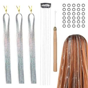 JCUGSBS 600+15 mèches de cheveux scintillantes pour cheveux 120/50cm Extensions de cheveux Tinsel Glitter Mèches de cheveux scintillantes Extension de cheveux Fairy Kit d'extension de cheveux (GuangZhouJieChunMaoYiYouXianGongSi, neuf)