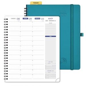 POPRUN Agenda 2025 2026 Semainier A5 22 x 17 cm Version Française - Intervalles de 15 minutes, D'Août 2025 à Juil 2026 12 Mois Scolaire, Couverture Souple Spirale, Papier 100g/m², Pacifique Vert (Time Works Wonders, neuf)