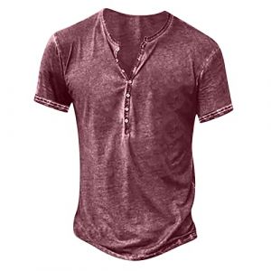 Homme Henley T-Shirts à Manches Courtes Col Tunisien Boutons Coton Décontractée Slim Fit Chemises en Coton T-Shirt Respirant Haut d'extérieur Fitness Tee Shirt Vetement Homme Solde (⭐⭐⭐⭐⭐AEGJEGVD(5-15 jours Arrivé), neuf)