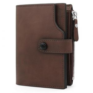 HNOOM Portefeuille Homme RFID Bloquant Porte Monnaie Cuir PU Porte Feuille avec 17 Porte Carte, Portefeuille Vertical pour Hommes avec Porte Monnaie Zipp&eacute; (Marron Fonc&eacute;) (HNOOM, neuf)