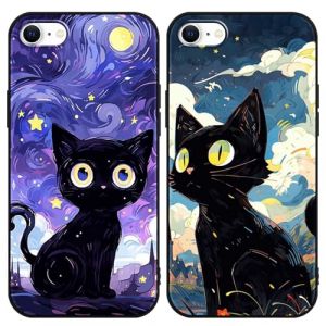 Yimctoie 2 Pi&egrave;ces Coque pour iPhone 7/8/SE 2020/SE 2022 4,7",Mignon Noir Chat Aesthetic Cr&eacute;ativit&eacute; Ciel &eacute;toil&eacute; Motif Cover,Cute Cat Starry Night Antichoc Protection Silicone TPU Souple Phone Case (JOSS SKELTON, neuf)