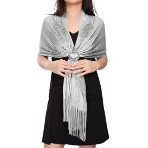 Yuson Girl Femme Châle Wrap Écharpe, Femme Foulard Châles Écharpes Scintillants, Elégant Glands Etoles pour Cérémonies Soirée Fêtes Mariage Cocktail Bal(Argent, Taille unique) (YusonGirl, neuf)