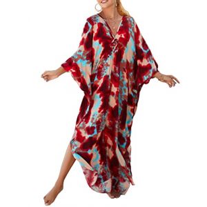 Bsubseach robes Kaftan couvrir pour maillots de bain femmes Plus taille Caftan couverture de plage Ups Resort robe rouge Tie-dye (Bsubseach-EU, neuf)