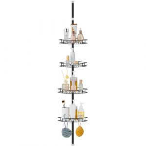 Hoomtaook Etagere Douche Telescopique, Etagere Douche Sans Percage Acier Inoxydable avec 4 Paniers, Rangement Douche Reglable Hauteur 85-325cm pour Salle de Bain, Noir (AivoZ, neuf)