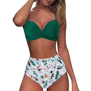 Maillot Transbronzant Femme 2 Shorty Femmes Taille Haute Bikini Sexy Push Up Deux pièces Maillots de Bain Vintage Maillot de Bain Deux pièces rétro froncé Maillot De Bain Ventre Plat Femme Ensemble (goodups, neuf)
