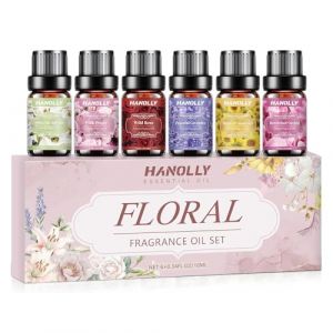 HANOLLY Huile Essentielle Fleurs 6x 10ML, Huiles Essentielles Naturelle Pour Diffuseur, Massage, DIY Bougie,Lys Blanc & Alo&egrave;s, Pivoine Rose, Rose Sauvage, Lavande, Santal Tournesol, Orchid&eacute;e (JGWL-EU, neuf)
