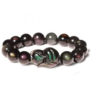 Bracelet Feng Shui, bracelet de richesse Feng Shui, dieu renard, obsidienne arc-en-ciel, talisman, breloque renard porte-bonheur, bracelet en cristal perlé, amulette chakra for l'amour, l'attraction, (WjuBxguo, neuf)