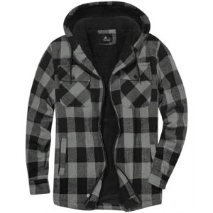 JACKETOWN Chemise à Carreaux pour Homme Chemise Thermique en Polaire pour Homme Longues à Carreaux avec Fermeture éclair Doublure en Polaire Veste d'hiver Hoodies Veste de flanelle Chaud (CongHuiQiang, neuf)