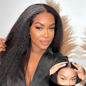 Perruque Bresilienne Cheveux Humain 4X4 Yaki Perruque Femme Naturelle HD Lace Frontal Wig Human Hair Perruque Bresilienne Cheveux Humain Couleur Naturelle 14 Pouces (Yavida, neuf)