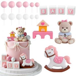 XFSRG D&eacute;coration de G&acirc;teau Ours D&eacute;cor de G&acirc;teau Cheval Voiture Happy Birthday Decoration Boules Baby Shower Cake Accessoires pour Gar&ccedil;on Cadeau de Naissance (Rose) (KONSTANTINOU-A, neuf)