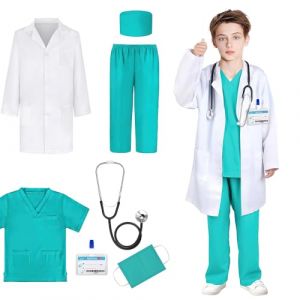 KBIBCK Déguisement Docteur Enfant, Docteur Deguisement, Jeu d'Imitation Docteur Kit, Docteur Enfant Costume avec Stéthoscope Kit de Jouet Médecin de Docteur pour Garçon Fille 4 5 6 7 8 9 Ans (130 cm) (Dong Guan Shi Di Sheng Mao Yi You Xian Gong Si, neuf)