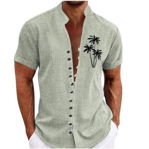kuiazelit Chemise d'&eacute;t&eacute; pour homme, col montant, chemise &agrave; manches courtes en coton et lin, chemises d&eacute;contract&eacute;es pour hommes, chemise d'&eacute;t&eacute; surdimensionn&eacute;e, chemise vintage &agrave; manches courtes pour (XianYYang, neuf)