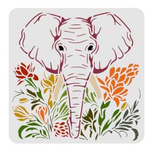 FINGERINSPIRE Mod&egrave;le de Pochoirs &Eacute;l&eacute;phant 30 X 30 cm en Plastique &Eacute;l&eacute;phant Dessin Animal Peinture Pochoirs Motif Fleurs &Eacute;l&eacute;phant Pochoirs R&eacute;utilisables pour Bois, Sol, Mur et Carrelage (FINGERINSPIRE FR, neuf)