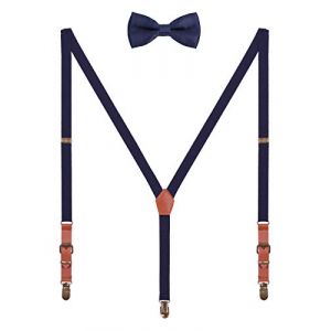 WANYING 2cm Bretelles Nœud Papillon Set pour Femme Homme Retro Y-forme 3 Bronze Clips Bretelles élastique regolabile pour Grandeur 140-190cm - Bleu Navy (WANYING EU, neuf)