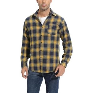 Chemisier Carreaux Coton Homme Chemise B&ucirc;cheron Western Veste &agrave; Carreaux en Flanelle T Shirt Manches Longues Casual D&eacute;contract&eacute;e Classique Retro Ecossaise Gilet Blouse Jaune XXXL (Yukiuiny, neuf)