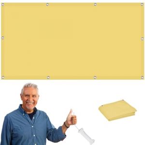 Voile d'ombrage Rectangulaire pour Patio 3.6 x 3.9 m Facile À Plier 98% Une Protection Brise Vue pour Balcon pour Jardin, Terrasse, Pelouse, Balcon, Camping, Jaune Sable (FEIJUAND, neuf)