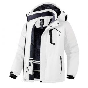 Wantdo Homme Blouson de Ski Hiver Imperméable Veste Isolant Chaude Veste de Sport Voyage avec Capuche Amovible Veste de Snowboard Parka Montagne Blanc XL (C'est la vie, neuf)