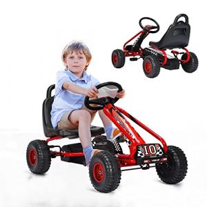 GOPLUS Go-Kart pour Enfant 3-6 Ans,Kart à Pédales Extérieur avec Siège Réglable sur 2 Positions, Frein à Main, Pneus,Go-Kart pour Garçons et Filles, 86 x 50 x 55CM (Rouge) (Augenstern24, neuf)
