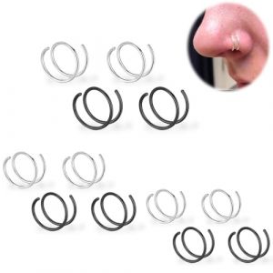 OQKAHIV 12 Pi&egrave;ce Piercing Nez Anneaux Piercing H&eacute;lix Tragus Hypoallerg&eacute;nique Argent Noir Anneaux de Cartilage Piercing Conch Septum, 6MM/8MM/10MM Anneau Nez Piercing, Piercing Nez en Acier Chirurgical (OQKAHIV, neuf)
