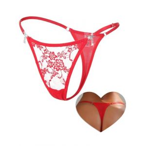comeondear Mini String Femme Sexy Chic Hot Ficelle Micro String Transparent Bikini Maillot de Bain Tanga Dentelle Culotte Grande Taille sous-v&ecirc;tements Feminins Slip Taille R&eacute;glable Underwear Rouge,XL (ComeonDear, neuf)