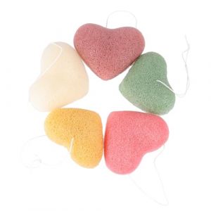 SOLUSTRE 5 pi&egrave;ces &Eacute;ponges Nettoyantes Visage Forme de C&oelig;ur Exfoliantes et Contr&ocirc;le Huile &Eacute;ponges &agrave; Maquillage R&eacute;utilisables pour Nettoyage Profondeur (Quxinen, neuf)