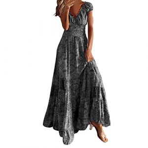 NNGOTD Robe Ete Femme Robe Ete Femme Longue Boheme Style Grande Taille Impression Vintage Robe Mousseline De Soie RéTro Robe Robe Dentelle Femme Robe 2023 Mode Robe Plage (BAULMD（90% Big Promotion Without Discount Code ）, neuf)