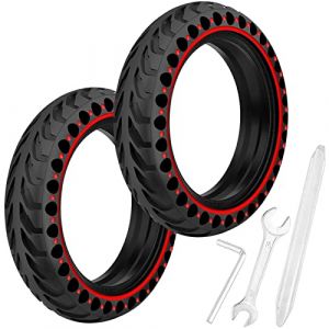 Pneus Pleins Pour Xiaomi M365 / Pro 2 - 2 Pièces de Scooter Électrique 8,5 Pouces (8 1/2 x 2) - Caoutchouc Plein Avec Outil d'Installation (Rouge) (Duraplusio, neuf)