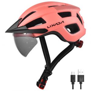 Lixada Casque de vélo,Casque Vélo VTT,Unisexe Casque avec Pare-Brise et Pare-Soleil, feu arrière Rechargeable, Casque de vélo réglable pour la sécurité et la Protection (JINGTAOnet, neuf)