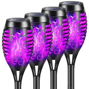 YAZEKY Decoration Halloween Lumi&egrave;res Flamme Solaire Exterieure,4 Pi&egrave;ces 12 LED Lampe Solaire Flamme Torche Jardin Exterieur &Eacute;tanche IP65,Lumiere Torche Solaire avec Flammes R&eacute;alistes pour D&eacute;cor Jardin (xingshanglian, neuf)