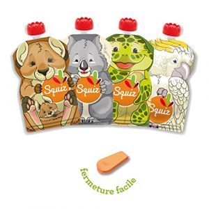 Lot de 4 Gourdes Réutilisables 130ml | Collection Australie | Pour Bébé, Enfant et Adulte | Compotes, Purées, et Smoothies | Étanches, Durables et Écologique | Fabriquées en Suisse | Squiz (SQUIZ, neuf)