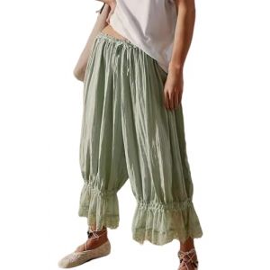 ThiCc Pantalon Long Bloomer pour Femme - Pantalons Victoriens &agrave; Bordure en Dentelle Y2K Taille &Eacute;lastique Robe de Chambre &agrave; Volants en Citrouille Pantalon Confortable de D&eacute;tente &agrave; Taille Moyenne Capri (piaopiaostore, neuf)