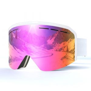 JQF Gear Masque de Ski,YH359 Lunettes de Ski OTG pour Unisexes Ajustables Taille Anti-UV Anti Bu&eacute;e Anti-Poussi&egrave;re Coupe-Vent Lunettes de Snowboard pour Sports Hiver (04-REVO Rose/Blanc VLT 14%) (Masontex Motor Gear, neuf)