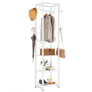 IBUYKE Porte Manteau, 40 X 30 X 180cm, Portant a Vetement avec 3 étagères,Vintage Vestiaire avec 8 Crochets, Porte-vêtements Design Industriel, pour vêtements, Chapeaux, Blanc TMJ088W (IBUYKE-EU, neuf)
